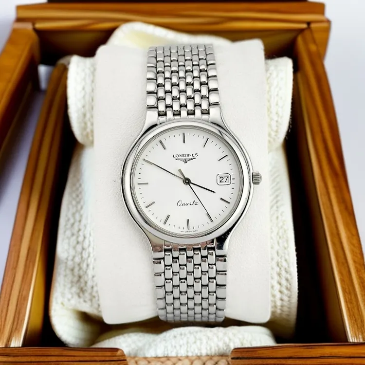 95新 Longines/浪琴 浪琴经典款钢带白盘时尚优雅名表中性石英表