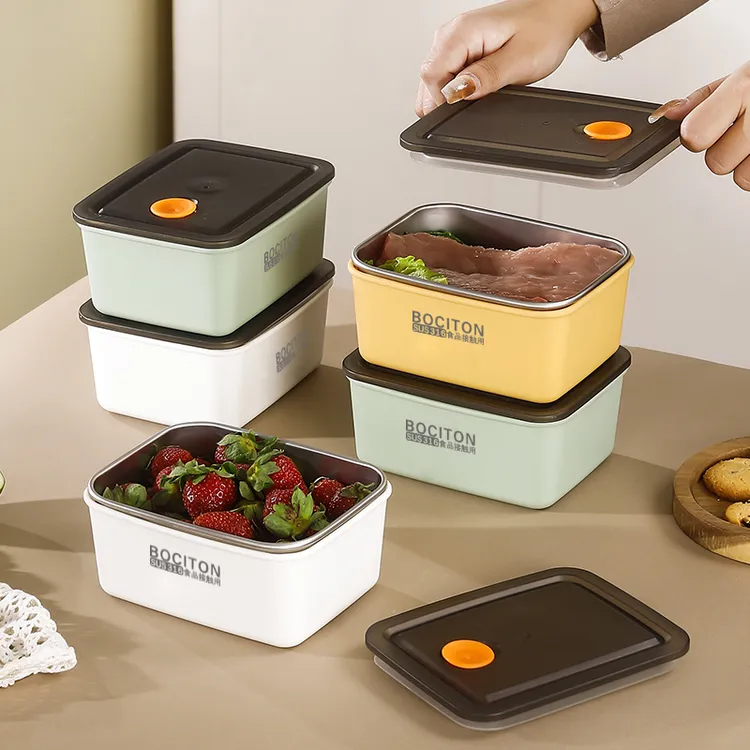 【两个装】马卡龙不锈钢微波炉可用保鲜盒密封盒一盖两用一个