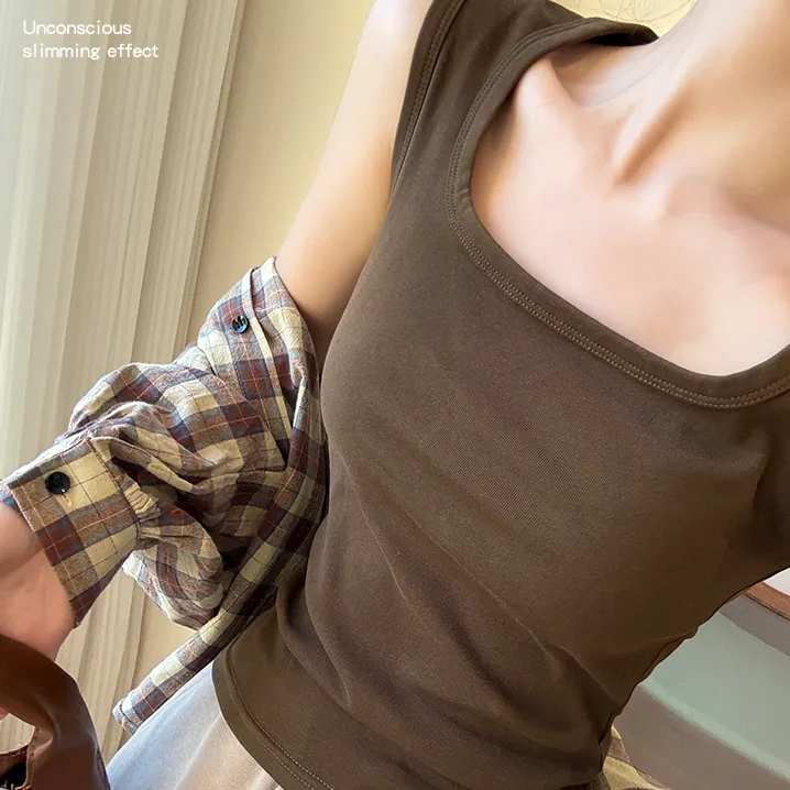 92棉 春夏透气 工字背内搭外穿吊带背心女简约遮副乳上衣百搭无袖