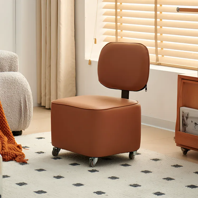 静音万向轮小凳子实木小凳子板凳滑轮靠背小椅子加厚软包溜溜沙发