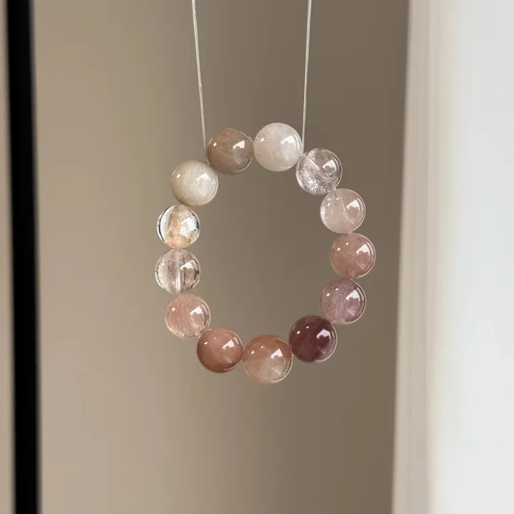 天然冰透粉兔毛手链冰种蜜糖粉橙兔毛水晶手串小众饰品多样性发一