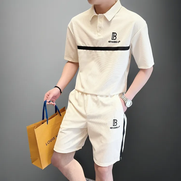 2025新款男士夏季polo衫套装酷帅夏日时尚穿搭冰丝短袖短裤两件套