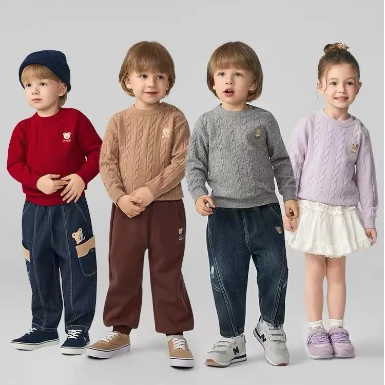 【100%绵羊毛】25年秋冬新款男女童圆领毛衣基础百搭舒适PCKAF4T61E