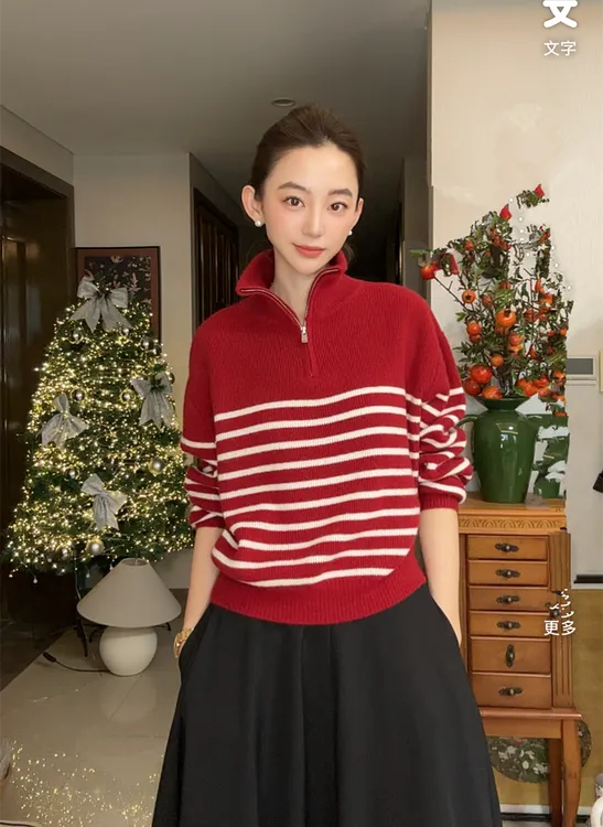 NeedShop1 【450克双倍加厚山羊绒毛衣】超显白条纹毛衣