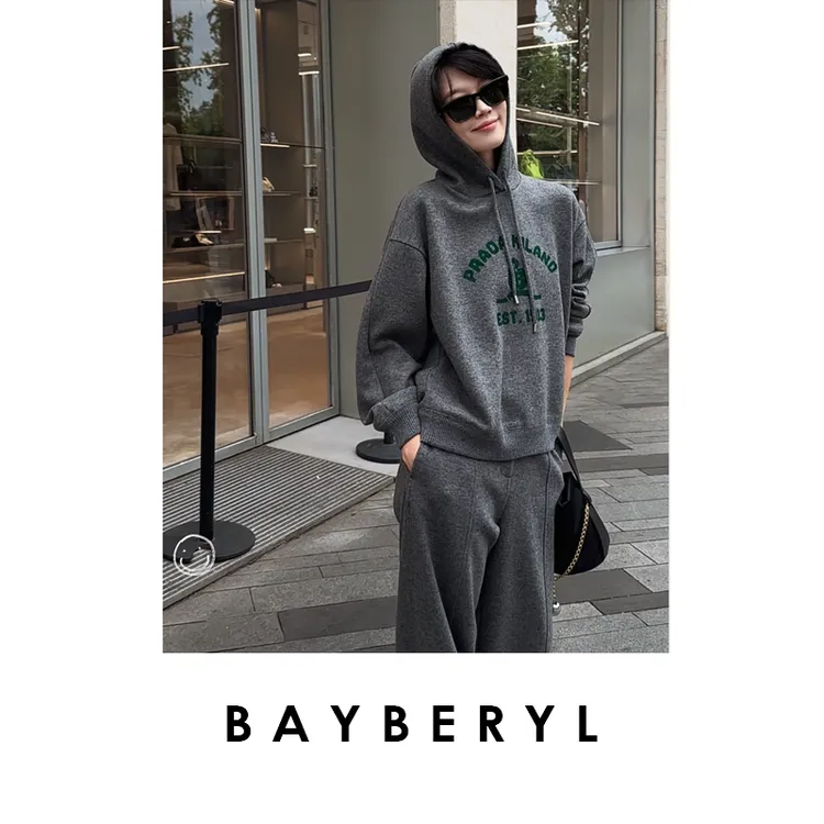 BAYBERYL老贝美校卫衣*P字母复古连帽25秋针织卫衣NT5I1810-10/18