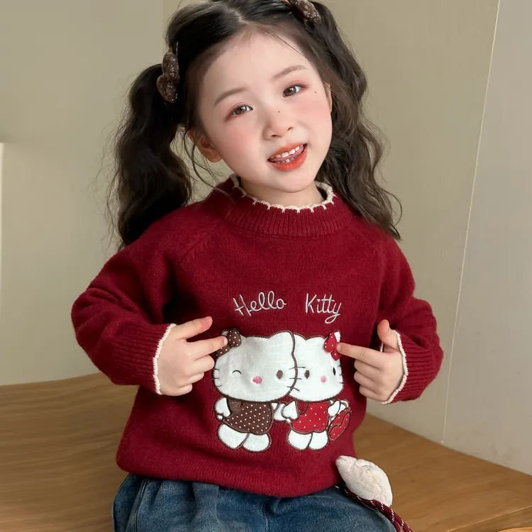 女童kt猫加厚毛衣秋冬季2025新款儿童洋气针织衫宝宝休闲百搭上衣