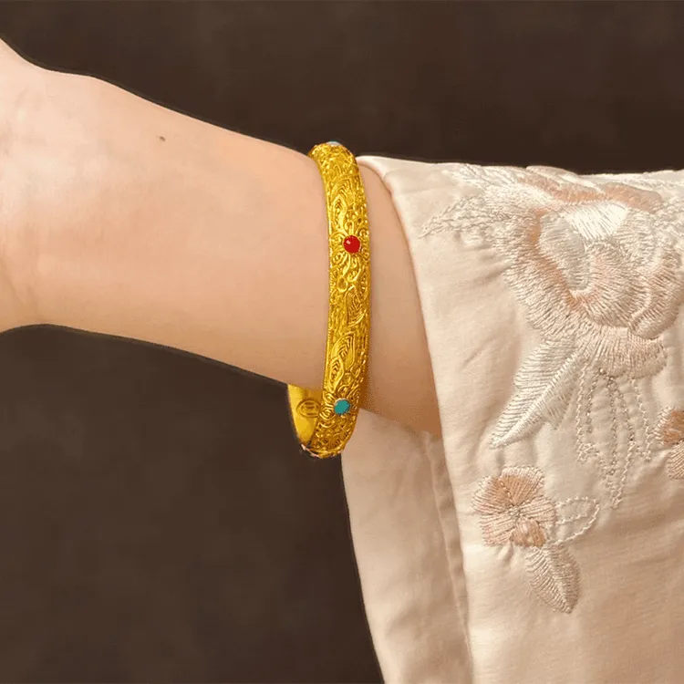 足银手镯 纯银999手镯女新中式复古花丝皇珐琅贵气轻奢款时尚手饰