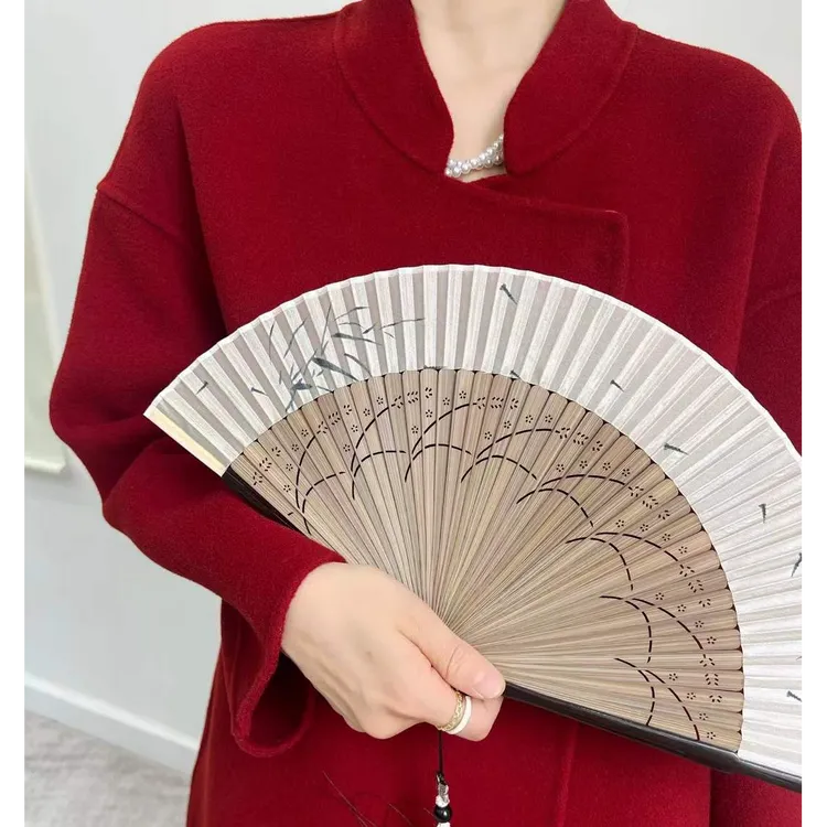 MT06618秋冬春新中式圆领手工缝制双面羊毛中长款女中国风大衣