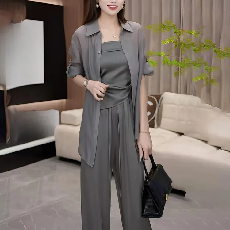 轻熟风森系慵懒风休闲风时尚套装女装薄款脏脏风轻奢百搭简约宽松