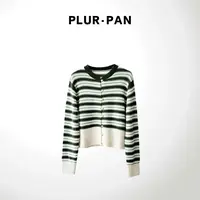 PLUR·PAN【意奢L~P】经典百搭条纹圆领金扣针织开衫