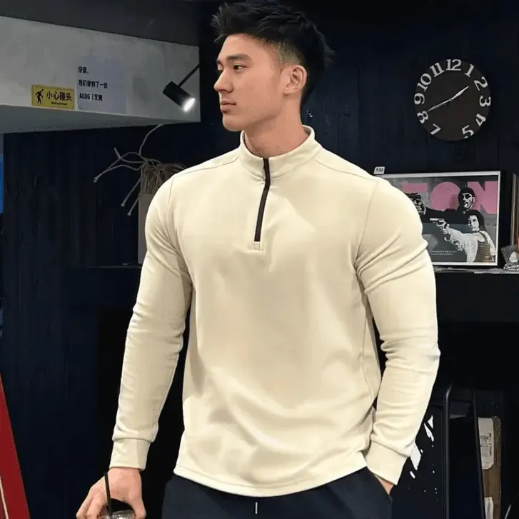 立领半拉链长袖男运动休闲服轻量化保暖外套德绒打底健身跑步上衣商品图