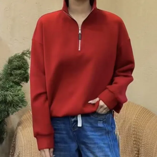 拉链立领长袖女两色抽绳宽松卫衣531