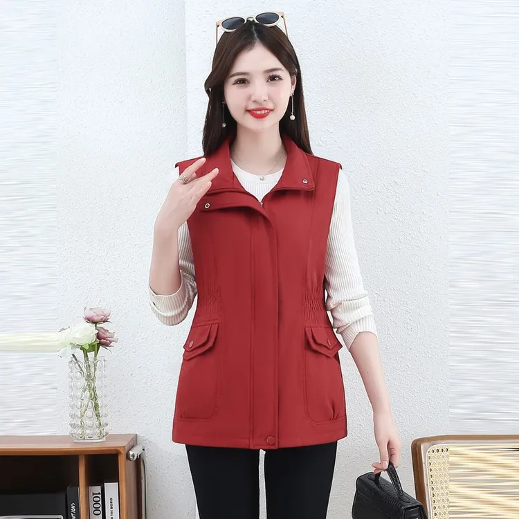 春秋薄款收腰设计马甲女2025外穿时尚休闲背心坎肩洋气中年妈妈装