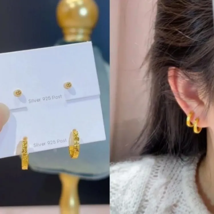 铜合金耳饰 2025新款小众简约精致金色碎碎冰豆豆耳扣女