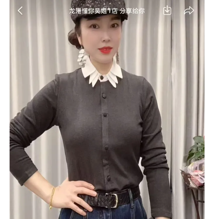 【懂你吴姐】5603新款冬季磨毛衬衫领设计感百搭显瘦上衣