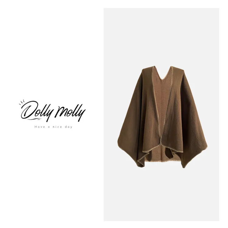 DOLLY&MOLLY原创纯色软糯斗篷披肩女士多色复古百搭保暖高级感339