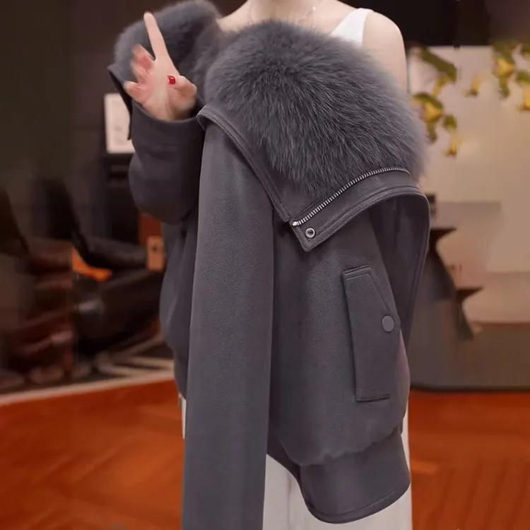 【新年必入】秋冬新款小众设计感时尚大毛领气质保暖棉服女装