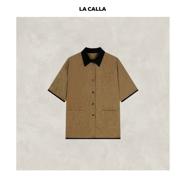 LA CALLA翻领衬衫夹克日系极简设计宽松短袖衬衫L51-1763