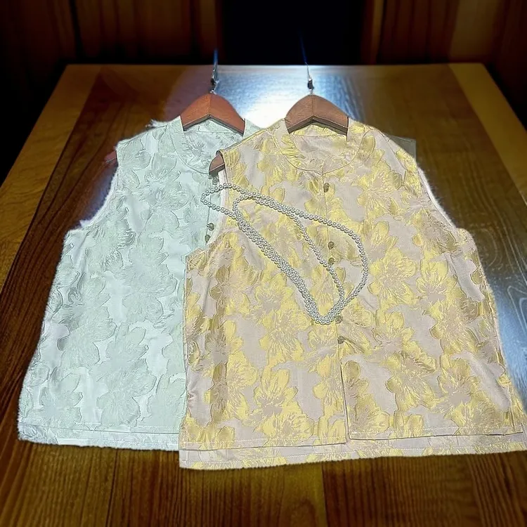 【花香四溢-马甲】新中式立领烧花马甲