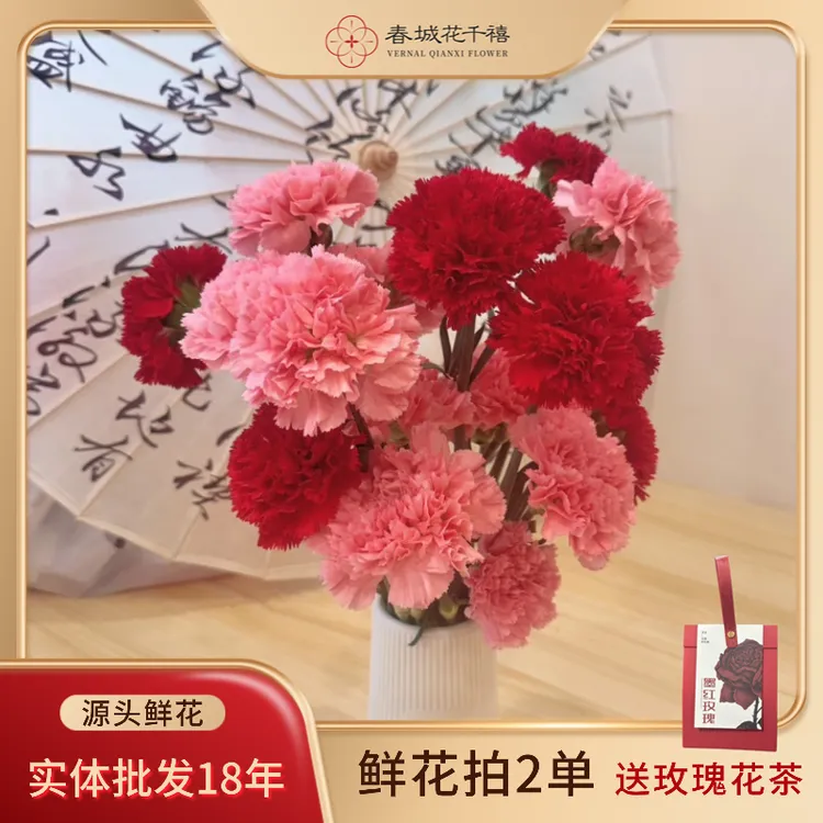 【康乃馨】顺丰保障|全店2单鲜花赠云南墨红玫瑰花茶