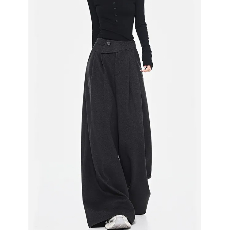 气质百搭高腰压褶西装裤女秋季新款韩版宽松显瘦休闲拖地长裤