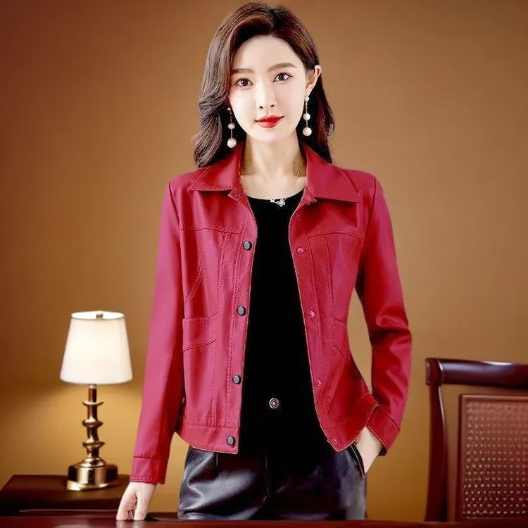 韩版百搭皮衣女皮夹克显瘦时尚女单皮外套春秋洋气短款女士修身