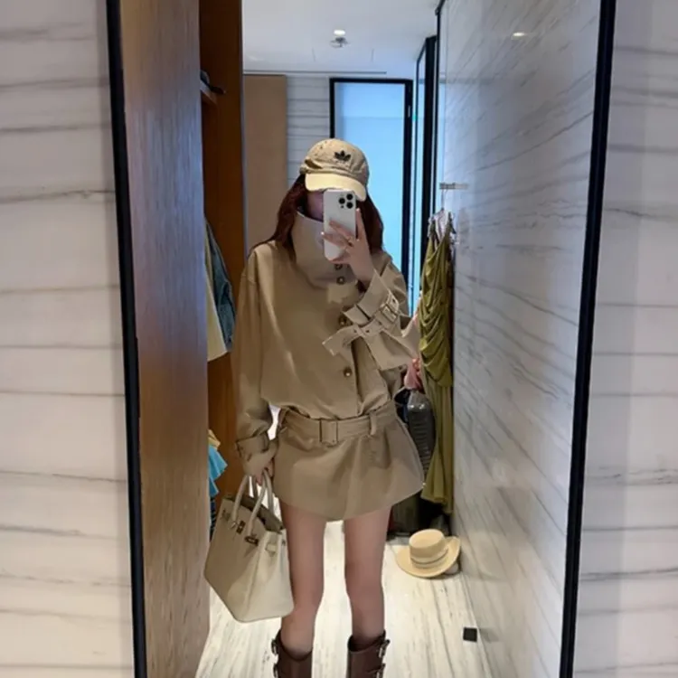 早秋新款短款风衣小个子卡其色立领收腰显瘦英伦风宽松廓形外套女