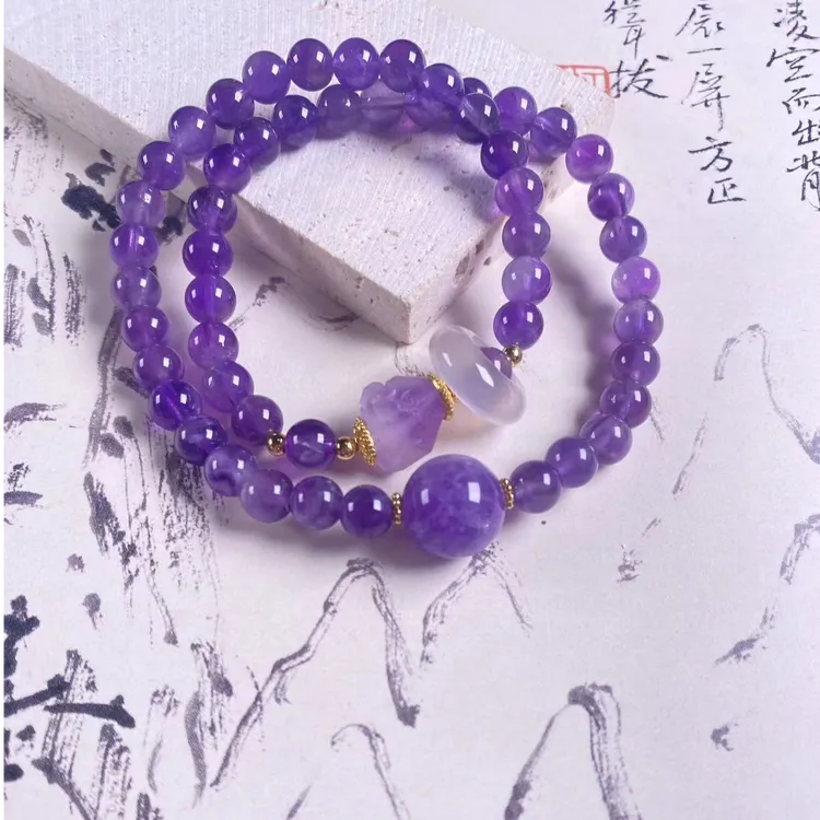 天然紫水晶双圈设计款手链女-843