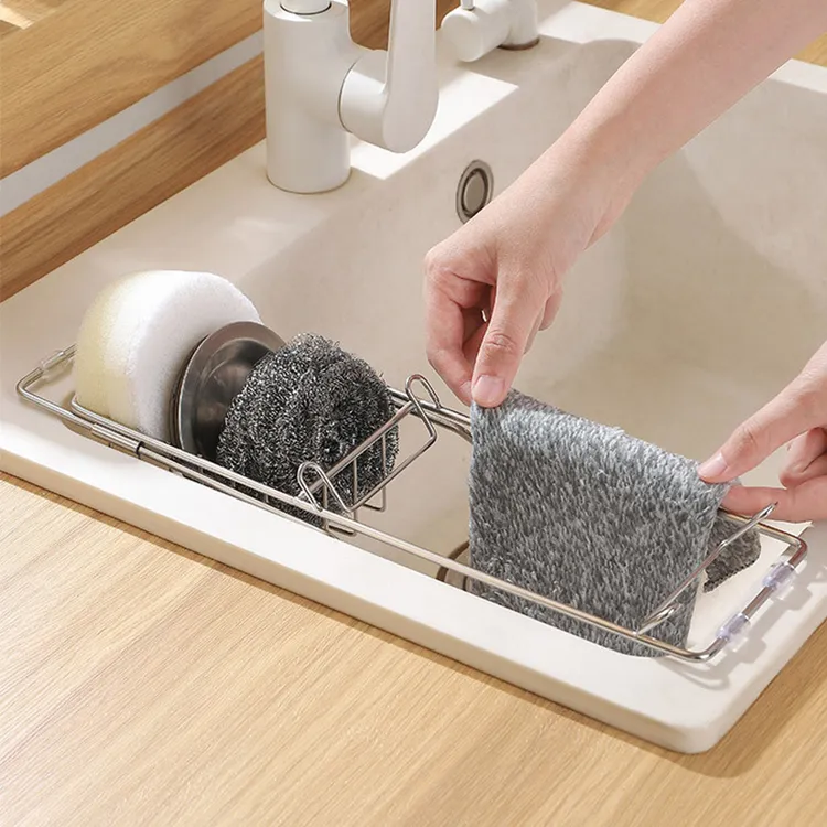 deHub可伸缩沥水篮不锈钢厨房水槽置物架水池厨余垃圾剩菜滤网架