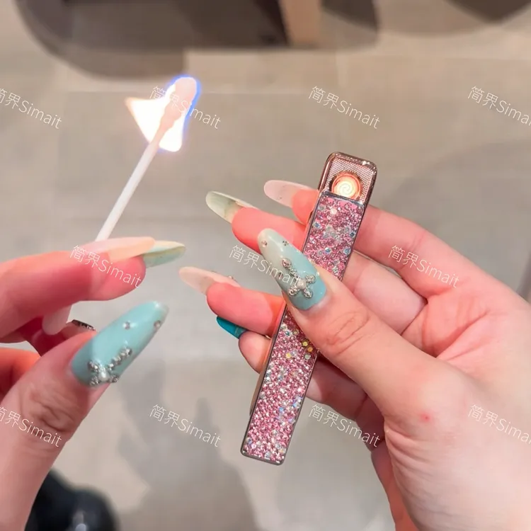 简界-仙女充电打火机水钻创意高颜值迷你小巧防风镶钻点烟器
