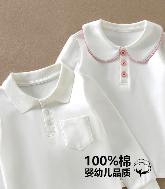 儿童春秋纯色polo衫翻领打底衫女童纯棉白衬衫中大童长袖T恤上衣