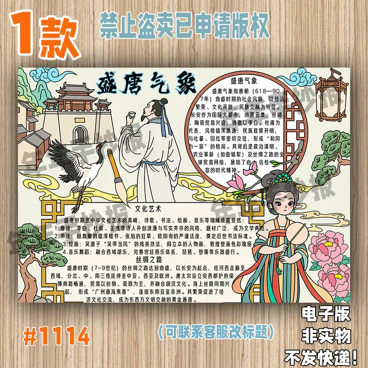 1114盛唐气象历史手抄报初中大唐盛世唐朝文化历史背景电子版小报