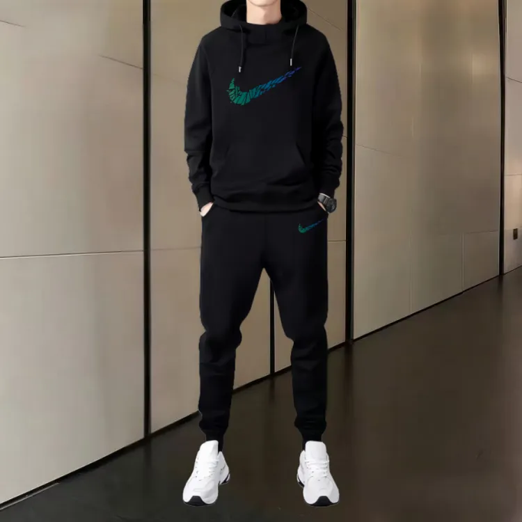 正品运动服套装男士春秋冬季休闲华棉加绒加厚卫裤连帽卫衣两件套