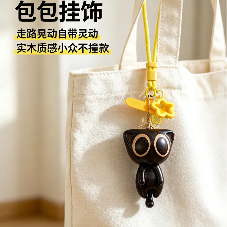 实木镶嵌罗小黑创意后视镜车内摆件礼物