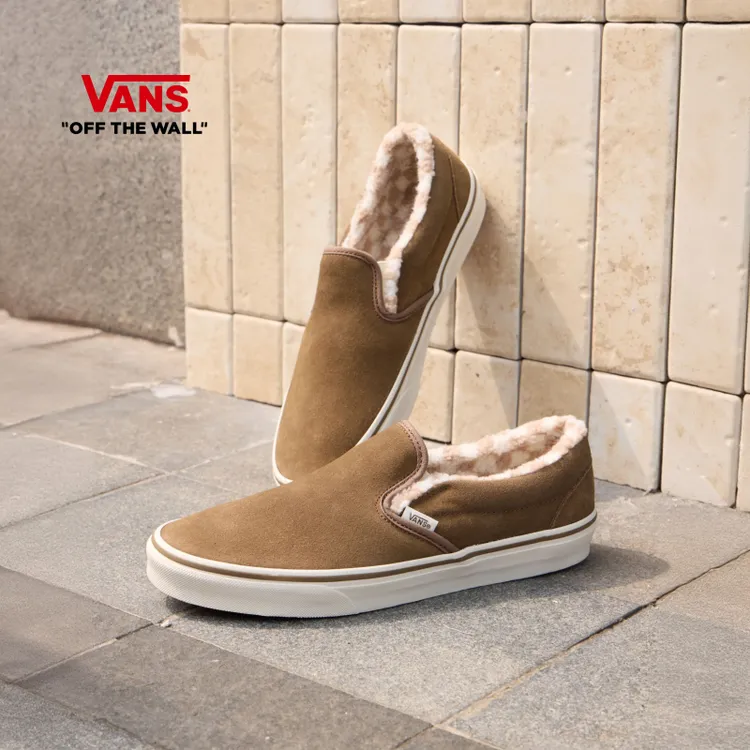 VANS范斯官方Classic Slip-On棕色加绒保暖一脚蹬休闲板鞋BVZ0E0
