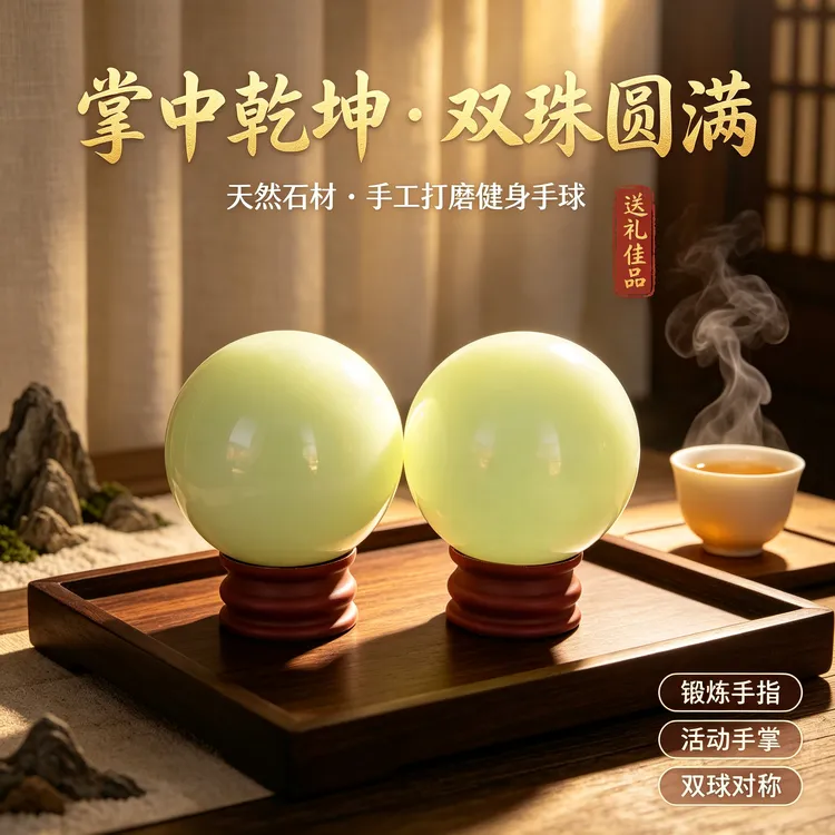掌中乾坤手把件对球玄关书房居家装饰商品图