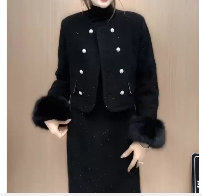 2024冬季新款时尚女装网红潮流气质靓丽外套裙子套装女YZ99