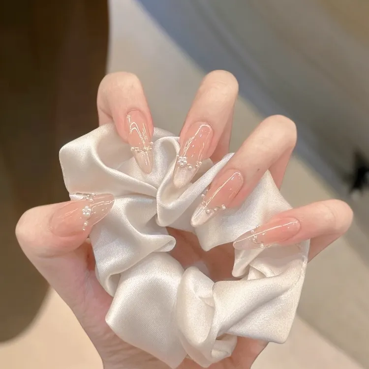 【珠光月色】夏日显白冰透猫眼手工穿戴甲中长款裸色高级感美甲贴片