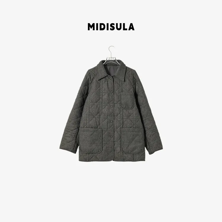 MDSL·高端欧货秋冬时尚方格翻领单排扣宽松休闲棉服外套#02242