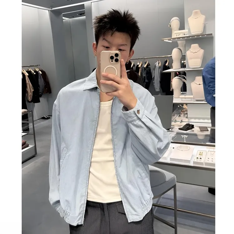 JIAN-DAN『25早秋niuniu』欧若风松弛极简轻薄蓝白条纹翻领衬衫外套