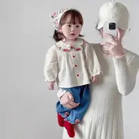 女童洋气衬衫套装2025新款春季女宝宝韩版草莓上衣牛仔裤童装