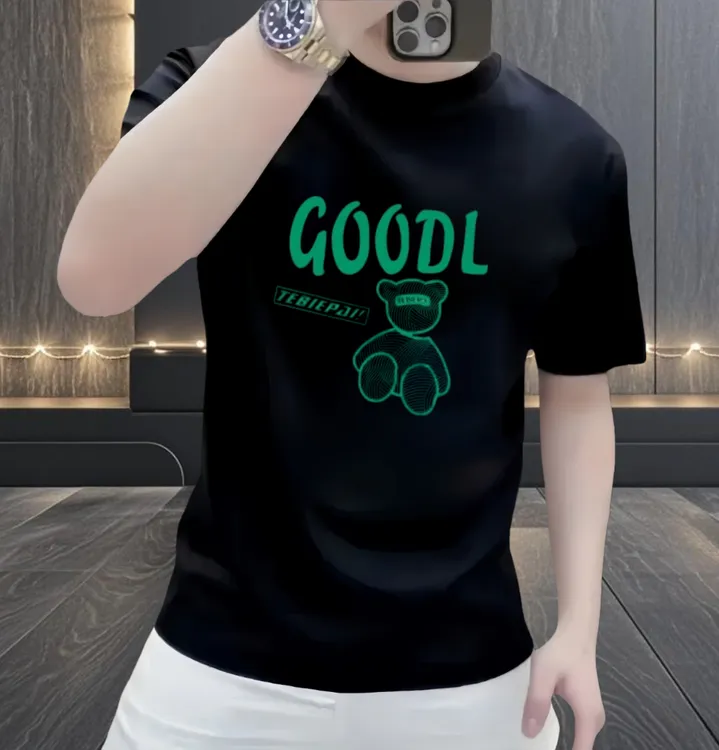 美式痞帅重磅舒适丝光棉印花短袖男款秋夏季潮牌街头修身百搭上衣