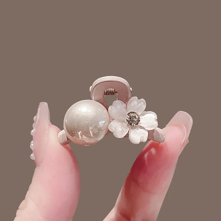 精致百搭花朵珍珠小抓夹气质时尚碎发夹子小号发卡前额刘海夹顶夹