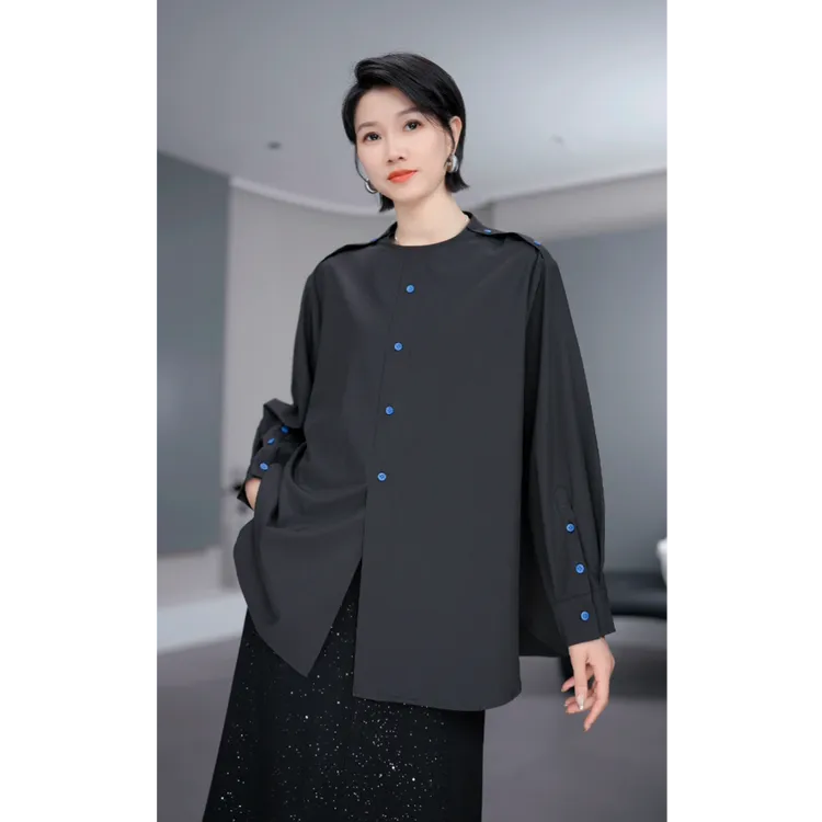 鑫鑫2025秋季新款小众高级感韩系简约百搭巨好看拼接衬衫33383