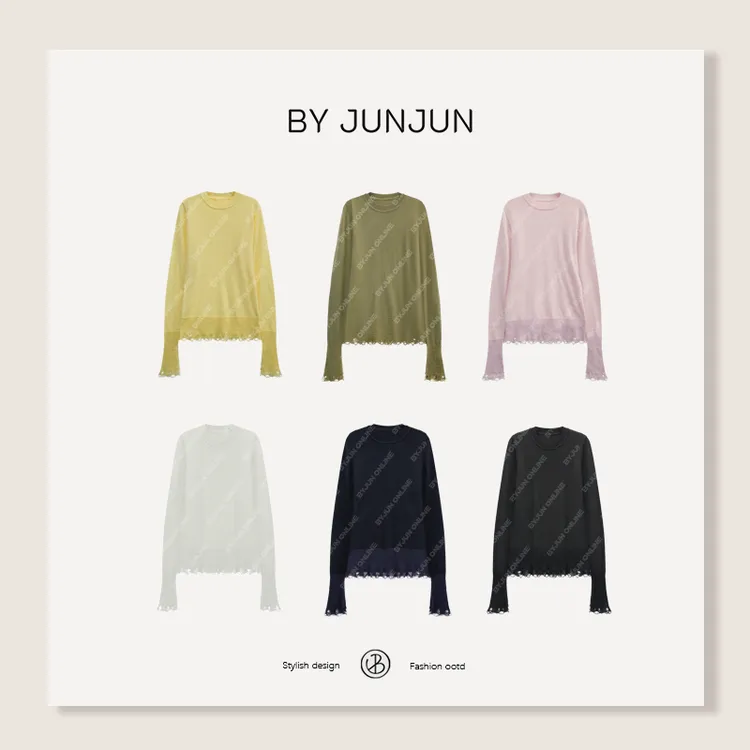 Byjunjun 2025冬季新款【梦露】 拼接织法钩边打底针织衫