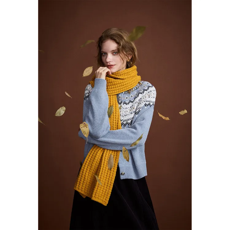 鲸乎费尔岛提花针织毛衣开衫女25秋冬100%美利奴绵羊毛圆领外套