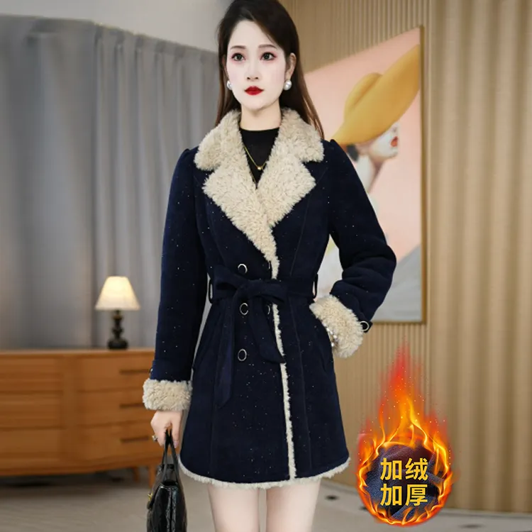 流行爆款毛呢大衣女冬季2025新款修身系带加绒加厚呢子外套