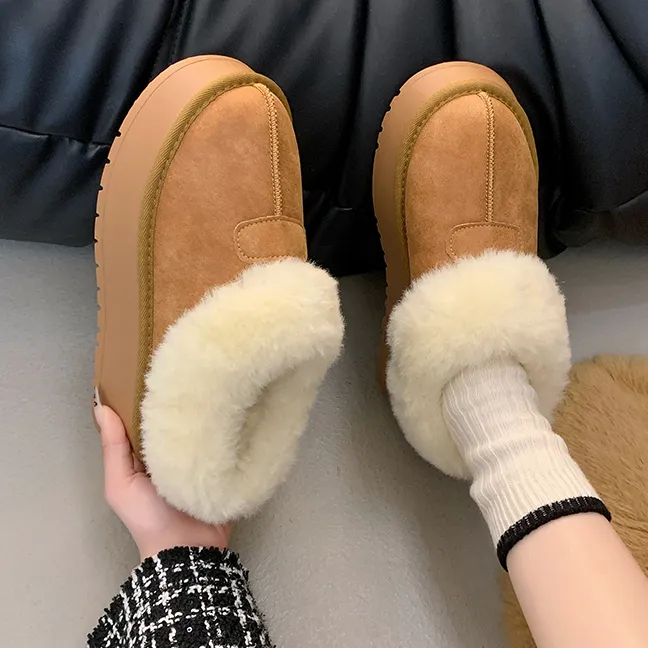 雪地靴女款2025年新款冬季加绒加厚一脚蹬女鞋秋冬季毛毛鞋棉鞋女