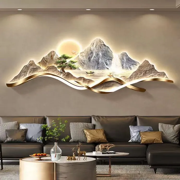 背有靠山高级感大气山水壁挂画沙发背景墙挂画现代轻奢客厅装饰画