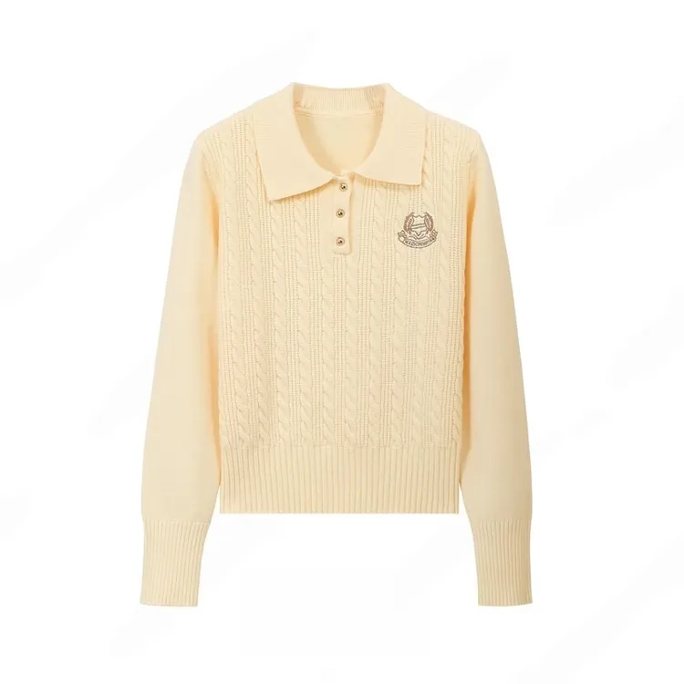 学院风麻花polo毛衣新款气质韩系翻领刺绣套头短款针织衫女K2-34
